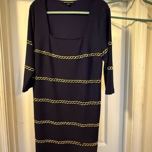 Boston Proper Navy Dress with Gold Chain Accents